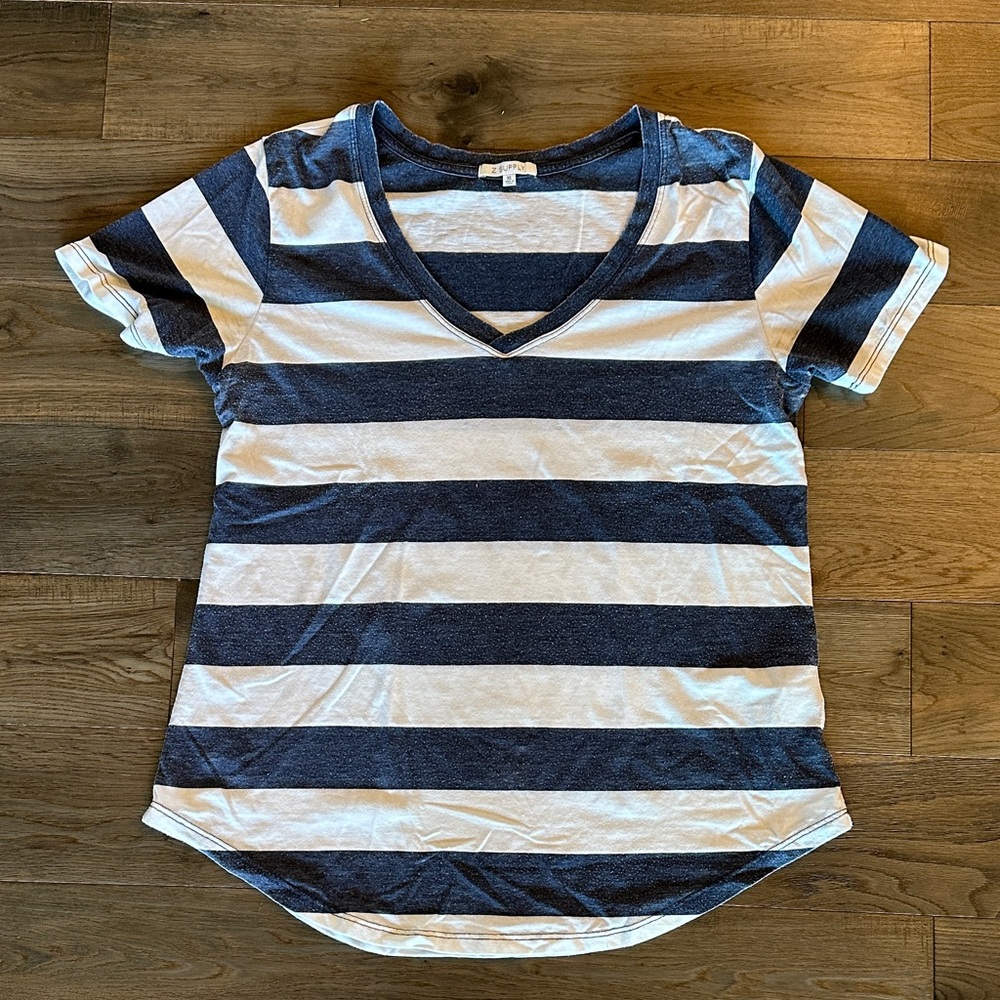 Z Supply Blue and White Fitted Short Sleeve Tee